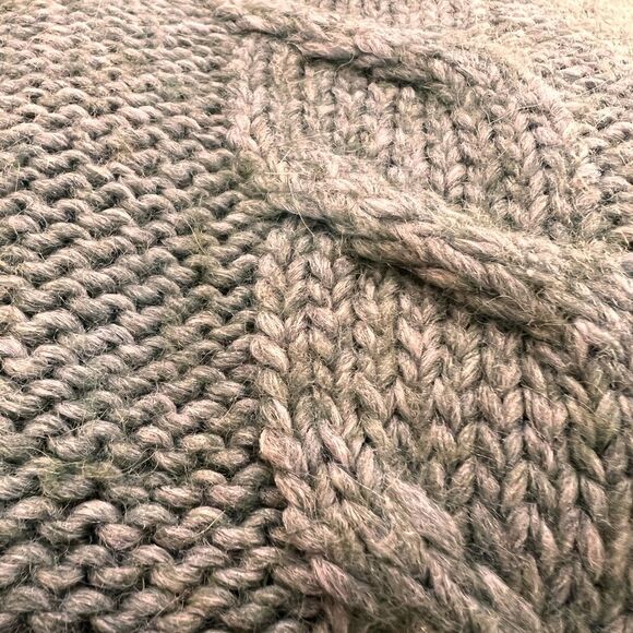 Sage Green Cable Knit Turtleneck Poncho Sweater Tassel Edges M Made in Italy - Picture 5 of 9